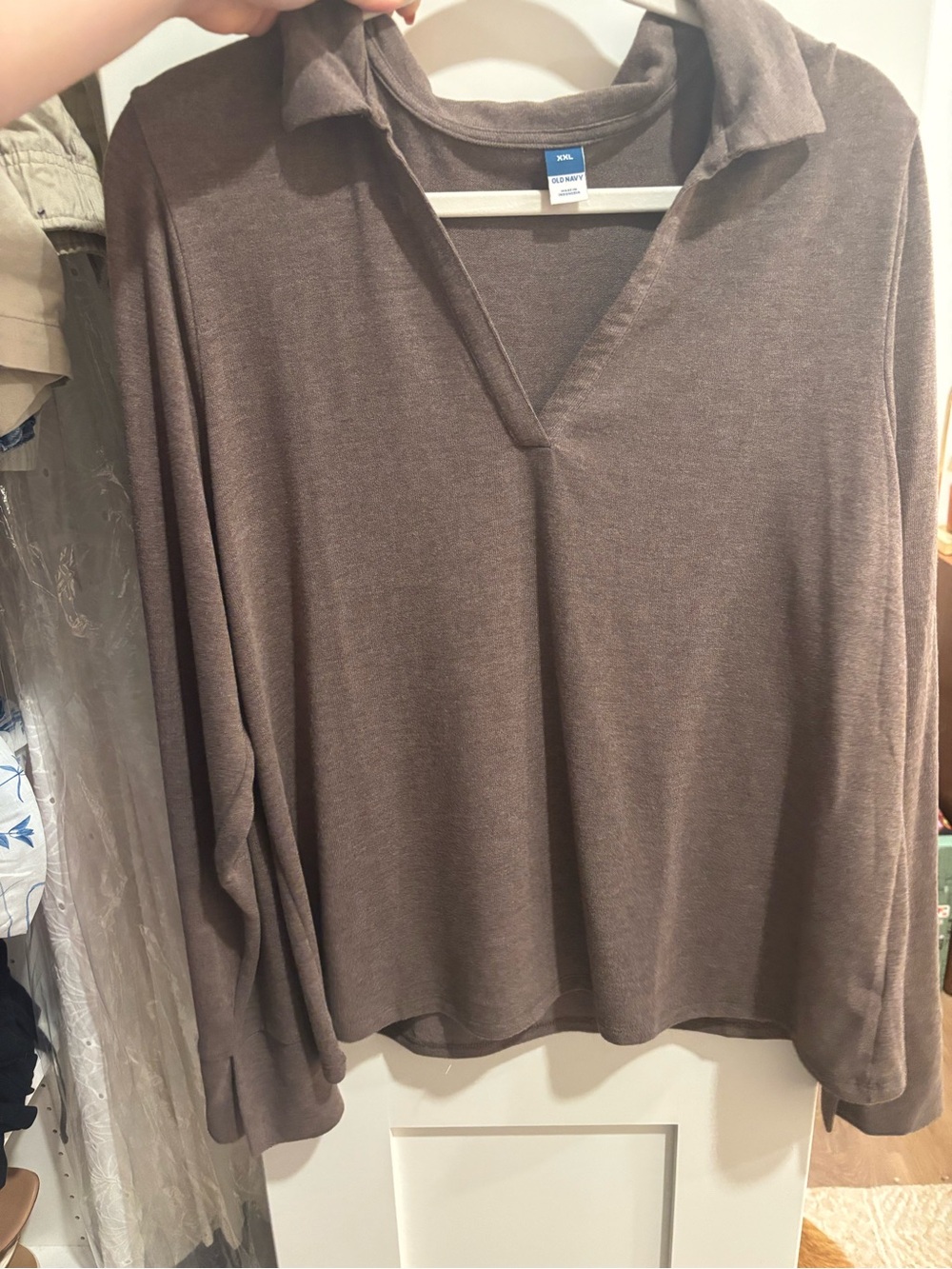 Old Navy Brown Relaxed Collared V-Neck Sweatshirt